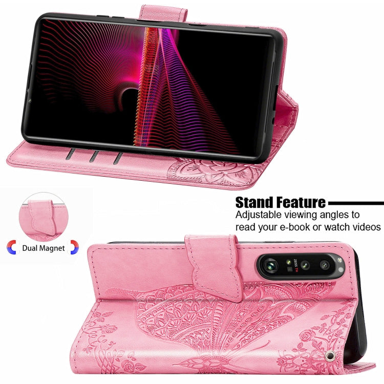 For Sony Xperia 1 III Butterfly Love Flower Embossed Horizontal Flip Leather Case with Bracket / Card Slot / Wallet / Lanyard