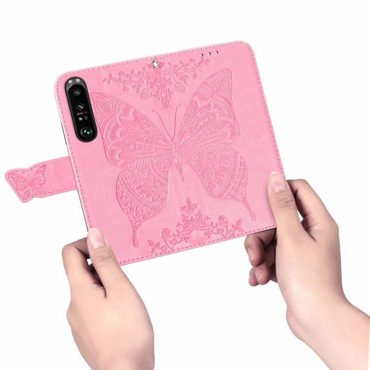 For Sony Xperia 1 III Butterfly Love Flower Embossed Horizontal Flip Leather Case with Bracket / Card Slot / Wallet / Lanyard