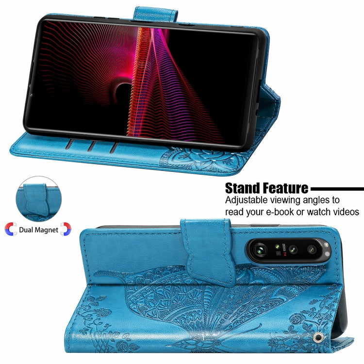 For Sony Xperia 1 III Butterfly Love Flower Embossed Horizontal Flip Leather Case with Bracket / Card Slot / Wallet / Lanyard