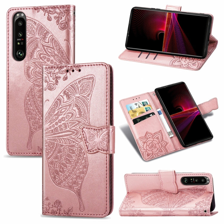 For Sony Xperia 1 III Butterfly Love Flower Embossed Horizontal Flip Leather Case with Bracket / Card Slot / Wallet / Lanyard