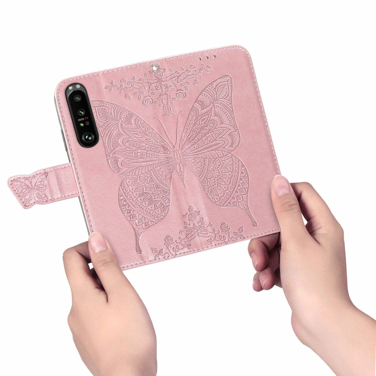For Sony Xperia 1 III Butterfly Love Flower Embossed Horizontal Flip Leather Case with Bracket / Card Slot / Wallet / Lanyard