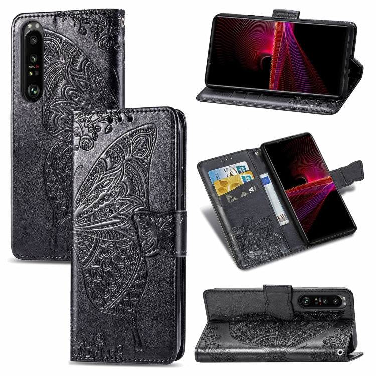 For Sony Xperia 1 III Butterfly Love Flower Embossed Horizontal Flip Leather Case with Bracket / Card Slot / Wallet / Lanyard