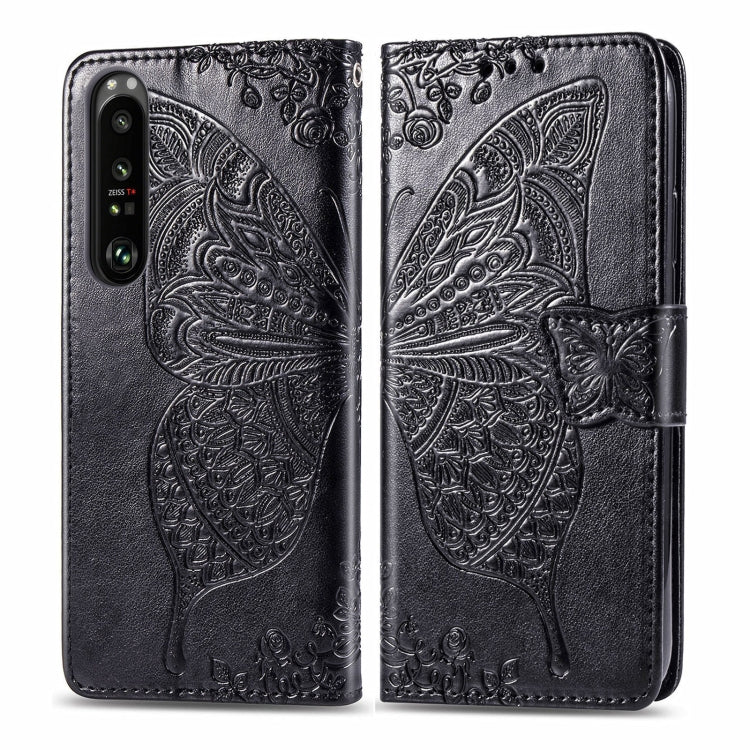 For Sony Xperia 1 III Butterfly Love Flower Embossed Horizontal Flip Leather Case with Bracket / Card Slot / Wallet / Lanyard
