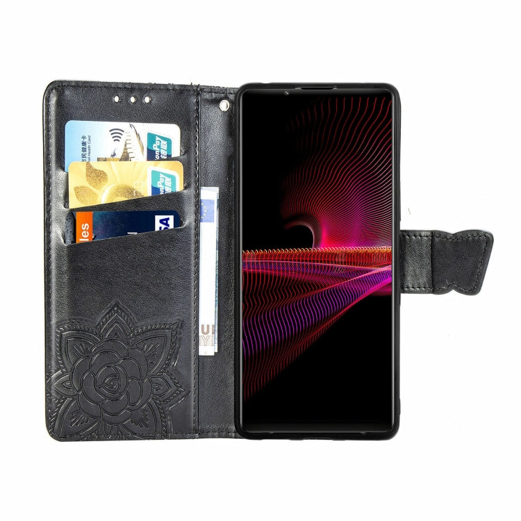 For Sony Xperia 1 III Butterfly Love Flower Embossed Horizontal Flip Leather Case with Bracket / Card Slot / Wallet / Lanyard