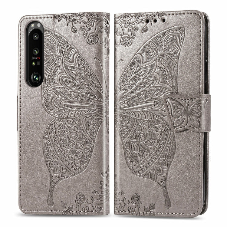 For Sony Xperia 1 III Butterfly Love Flower Embossed Horizontal Flip Leather Case with Bracket / Card Slot / Wallet / Lanyard