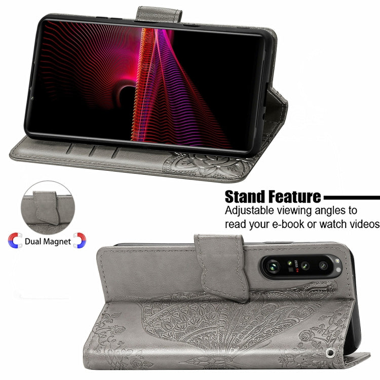 For Sony Xperia 1 III Butterfly Love Flower Embossed Horizontal Flip Leather Case with Bracket / Card Slot / Wallet / Lanyard
