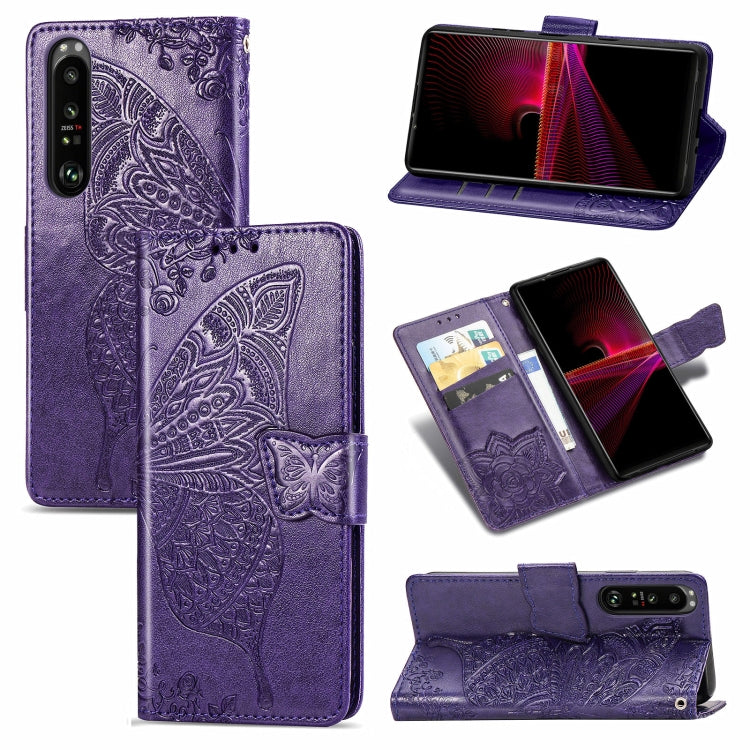 For Sony Xperia 1 III Butterfly Love Flower Embossed Horizontal Flip Leather Case with Bracket / Card Slot / Wallet / Lanyard