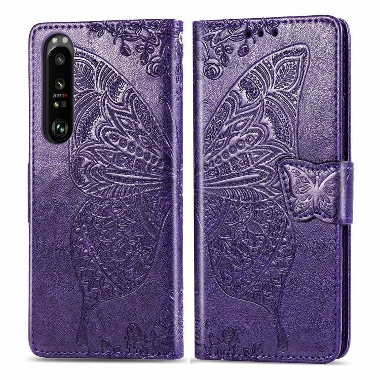 For Sony Xperia 1 III Butterfly Love Flower Embossed Horizontal Flip Leather Case with Bracket / Card Slot / Wallet / Lanyard