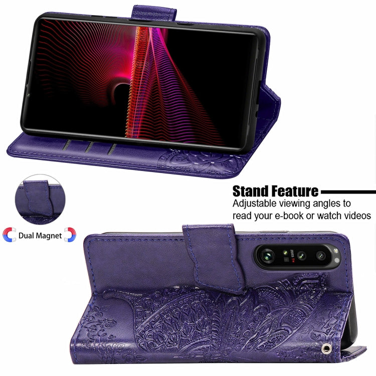 For Sony Xperia 1 III Butterfly Love Flower Embossed Horizontal Flip Leather Case with Bracket / Card Slot / Wallet / Lanyard