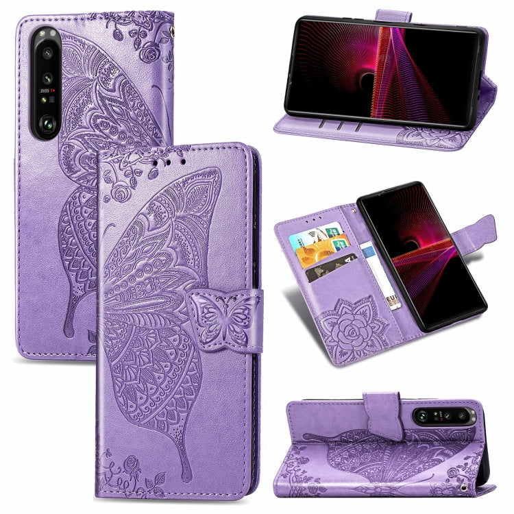 For Sony Xperia 1 III Butterfly Love Flower Embossed Horizontal Flip Leather Case with Bracket / Card Slot / Wallet / Lanyard