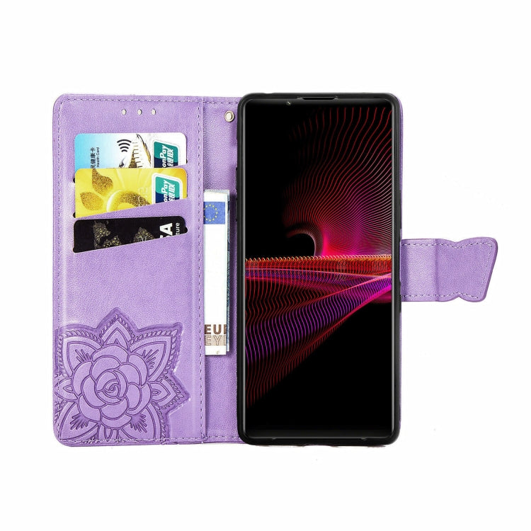 For Sony Xperia 1 III Butterfly Love Flower Embossed Horizontal Flip Leather Case with Bracket / Card Slot / Wallet / Lanyard