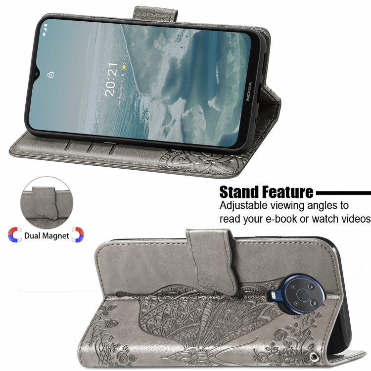 For Nokia 6.3 Butterfly Love Flower Embossed Horizontal Flip Leather Case with Bracket / Card Slot / Wallet / Lanyard