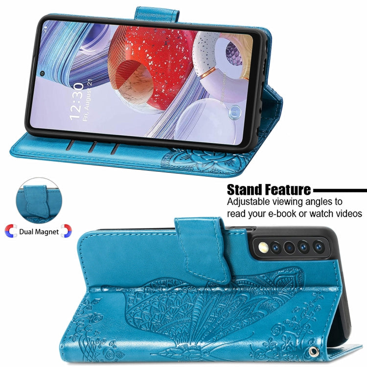 For LG Stylo 7 4G Butterfly Love Flower Embossed Horizontal Flip Leather Case with Bracket / Card Slot / Wallet / Lanyard