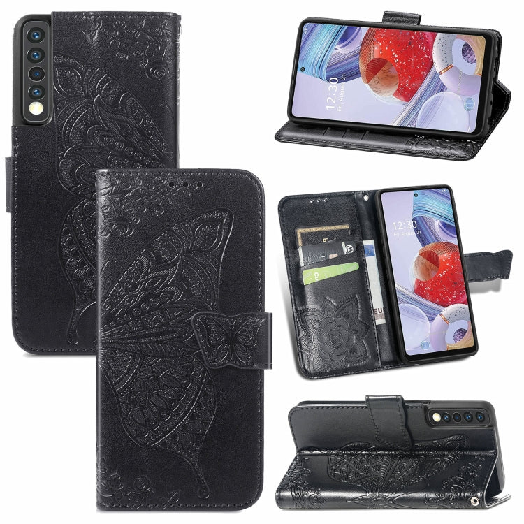 For LG Stylo 7 4G Butterfly Love Flower Embossed Horizontal Flip Leather Case with Bracket / Card Slot / Wallet / Lanyard