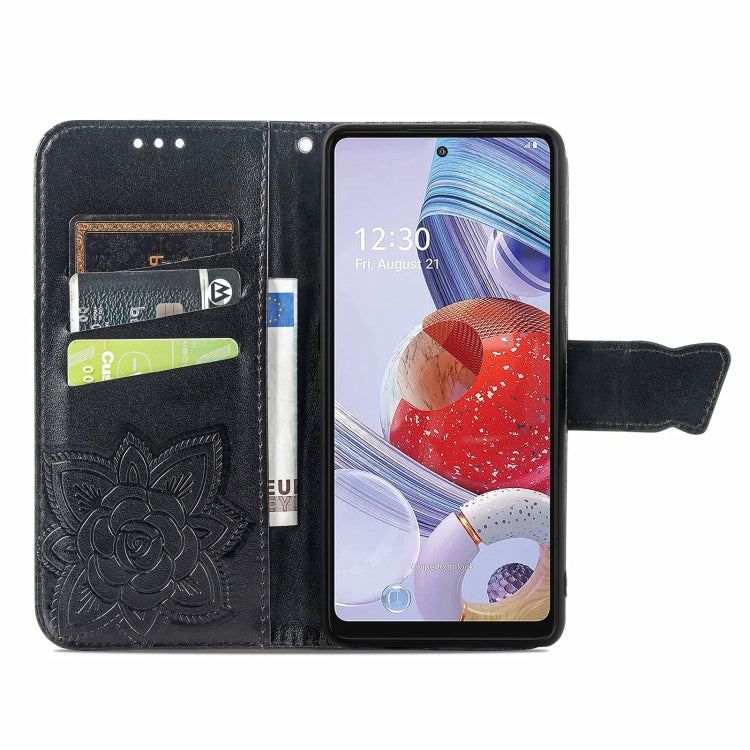 For LG Stylo 7 4G Butterfly Love Flower Embossed Horizontal Flip Leather Case with Bracket / Card Slot / Wallet / Lanyard