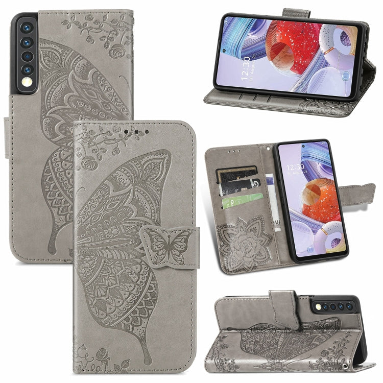 For LG Stylo 7 4G Butterfly Love Flower Embossed Horizontal Flip Leather Case with Bracket / Card Slot / Wallet / Lanyard