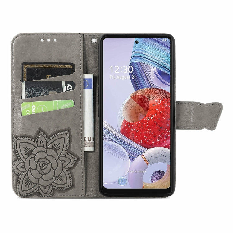 For LG Stylo 7 4G Butterfly Love Flower Embossed Horizontal Flip Leather Case with Bracket / Card Slot / Wallet / Lanyard