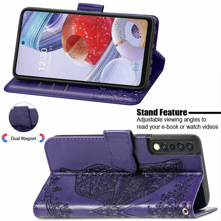 For LG Stylo 7 4G Butterfly Love Flower Embossed Horizontal Flip Leather Case with Bracket / Card Slot / Wallet / Lanyard