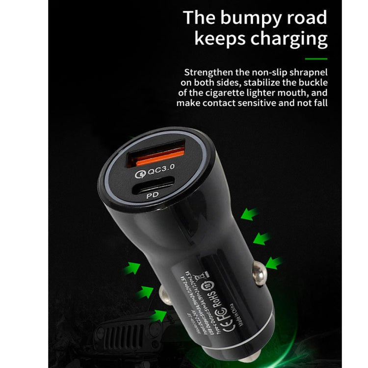P21 PD 20W USB-C / Type-C + QC3.0 18W USB Fast Car Charger with USB-C / Type-C to USB-C / Type-C Data Cable Set