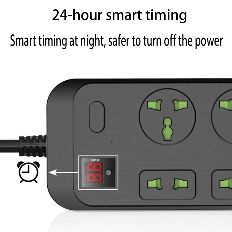 T17 3000W High-power 24-hour Smart Timing Socket QC3.0 USB Fast Charging Power Strip Socket , Cable Length: 2m, UK Plug