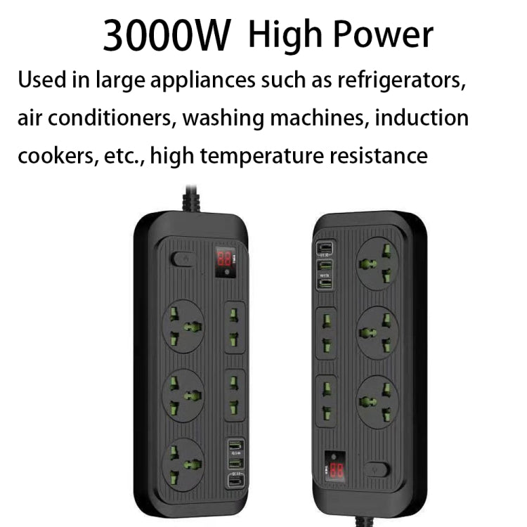 T17 3000W High-power 24-hour Smart Timing Socket QC3.0 USB Fast Charging Power Strip Socket , Cable Length: 2m, UK Plug