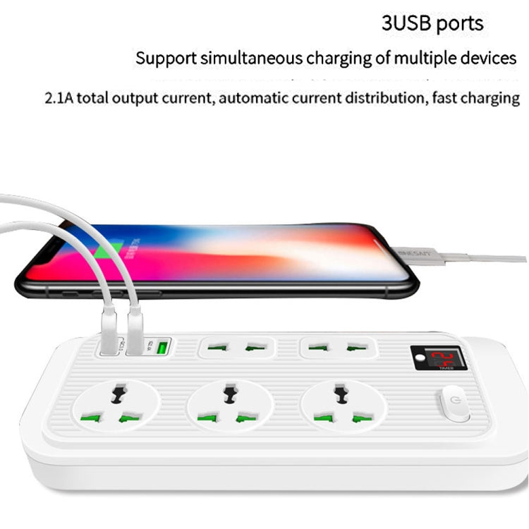 T17 3000W High-power 24-hour Smart Timing Socket QC3.0 USB Fast Charging Power Strip Socket , Cable Length: 2m, UK Plug