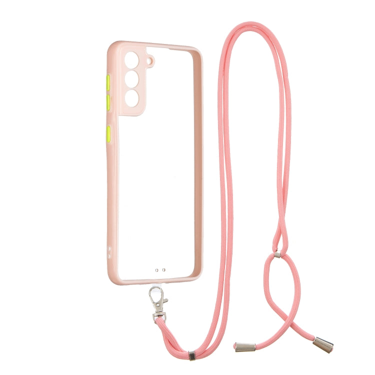 Transparent PC+TPU Phone Case with Contrast Color Button & Neck Lanyard For Samsung Galaxy S21 Plus 5G