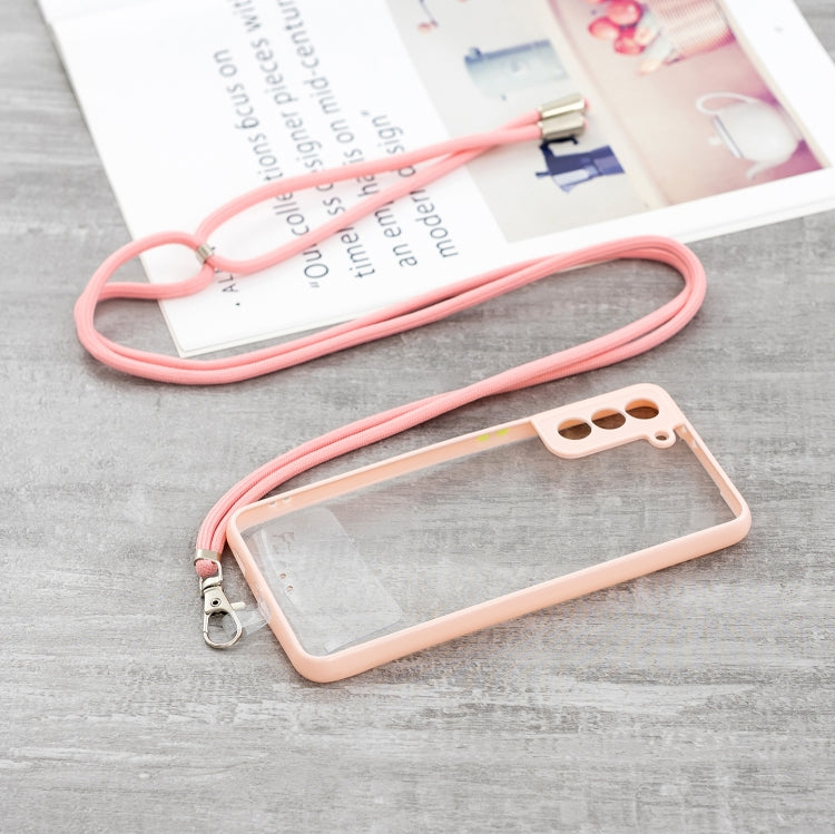 Transparent PC+TPU Phone Case with Contrast Color Button & Neck Lanyard For Samsung Galaxy S21 Plus 5G