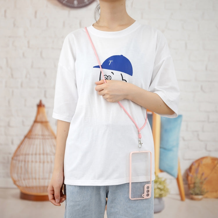 Transparent PC+TPU Phone Case with Contrast Color Button & Neck Lanyard For Samsung Galaxy S21 Plus 5G