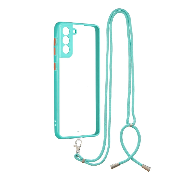 Transparent PC+TPU Phone Case with Contrast Color Button & Neck Lanyard For Samsung Galaxy S21 Plus 5G