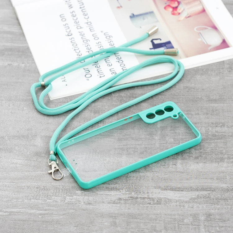 Transparent PC+TPU Phone Case with Contrast Color Button & Neck Lanyard For Samsung Galaxy S21 Plus 5G