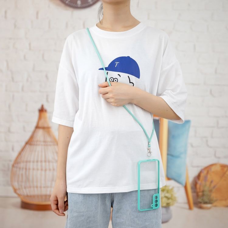 Transparent PC+TPU Phone Case with Contrast Color Button & Neck Lanyard For Samsung Galaxy S21 Plus 5G