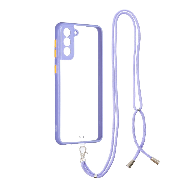 Transparent PC+TPU Phone Case with Contrast Color Button & Neck Lanyard For Samsung Galaxy S21 Plus 5G