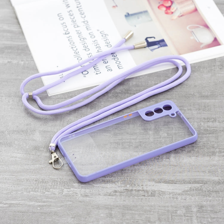 Transparent PC+TPU Phone Case with Contrast Color Button & Neck Lanyard For Samsung Galaxy S21 Plus 5G