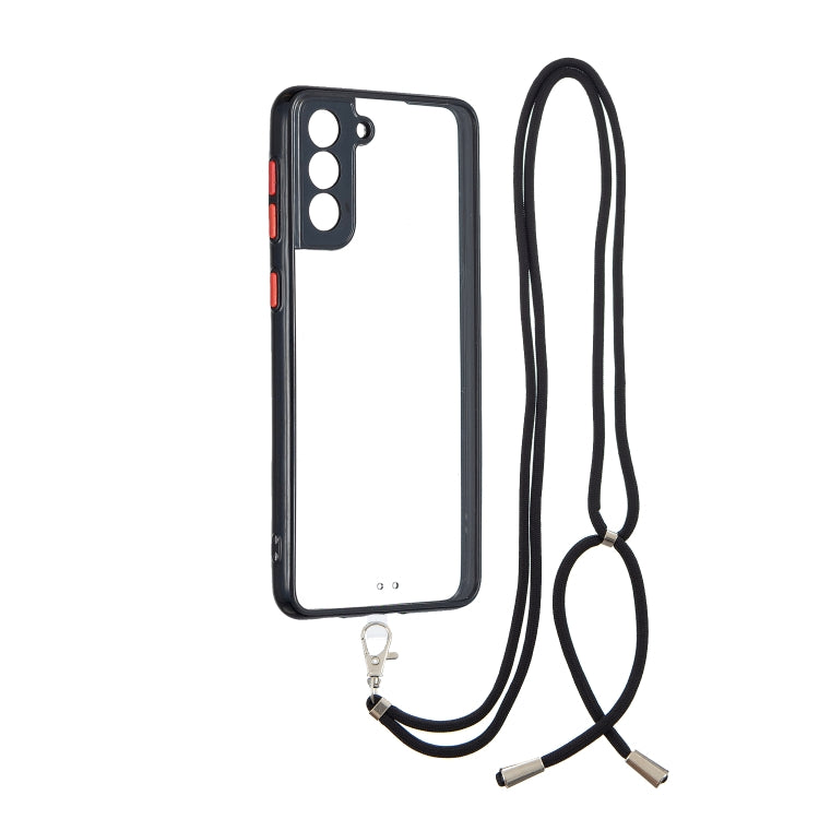 Transparent PC+TPU Phone Case with Contrast Color Button & Neck Lanyard For Samsung Galaxy S21 Plus 5G