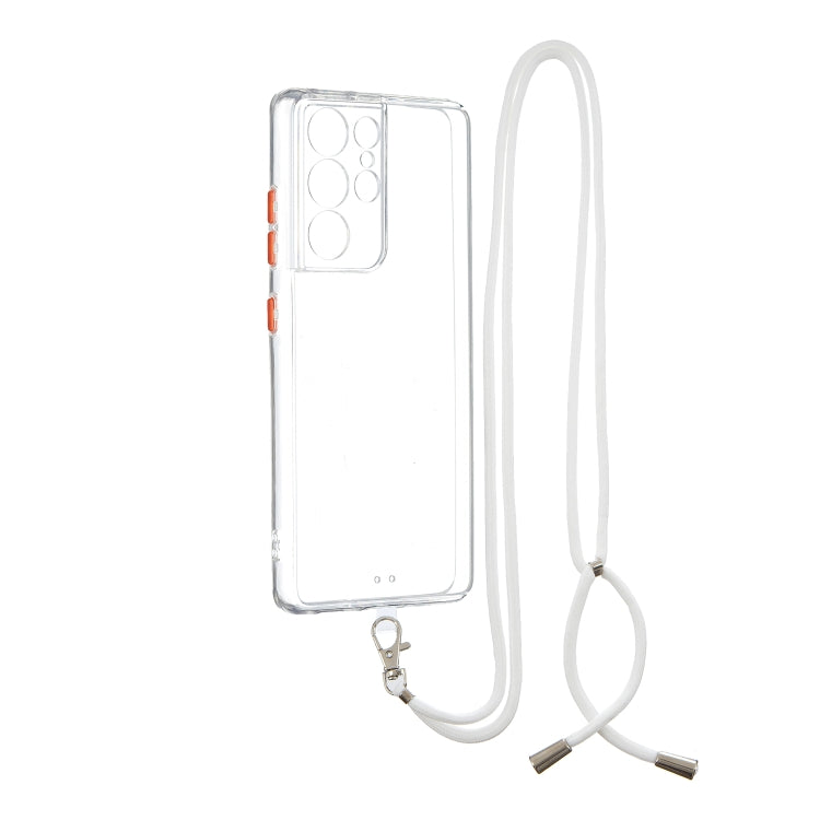 Transparent PC+TPU Phone Case with Contrast Color Button & Neck Lanyard For Samsung Galaxy S21 Ultra 5G