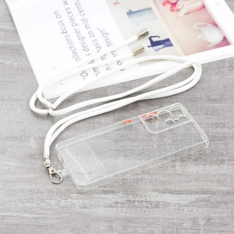 Transparent PC+TPU Phone Case with Contrast Color Button & Neck Lanyard For Samsung Galaxy S21 Ultra 5G