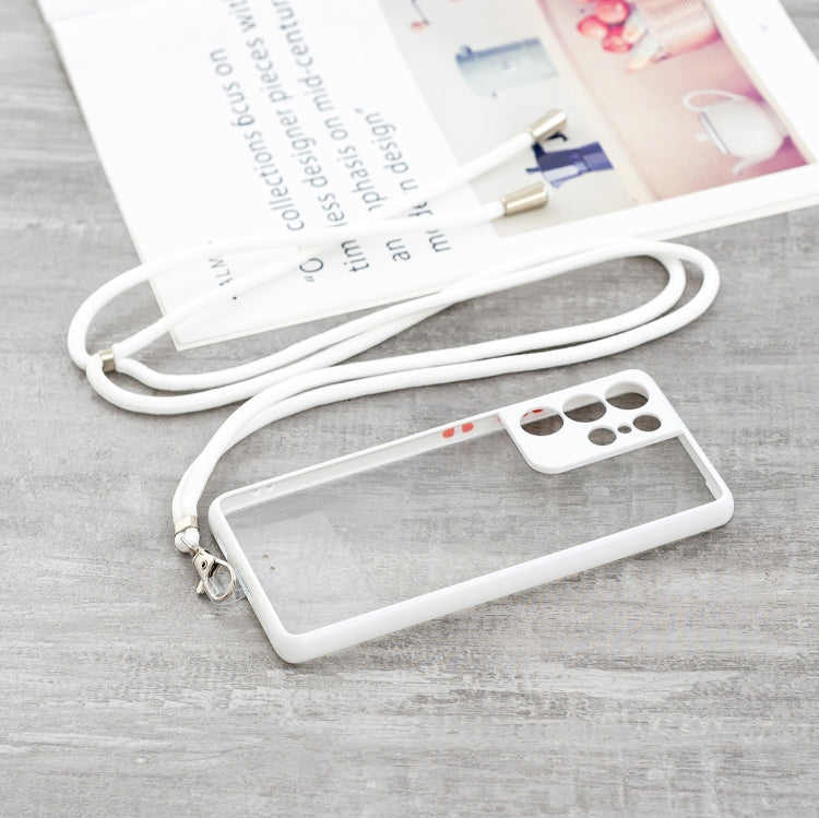 Transparent PC+TPU Phone Case with Contrast Color Button & Neck Lanyard For Samsung Galaxy S21 Ultra 5G