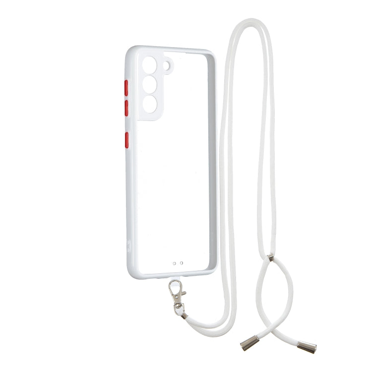Transparent PC+TPU Phone Case with Contrast Color Button & Neck Lanyard For Samsung Galaxy S21 5G