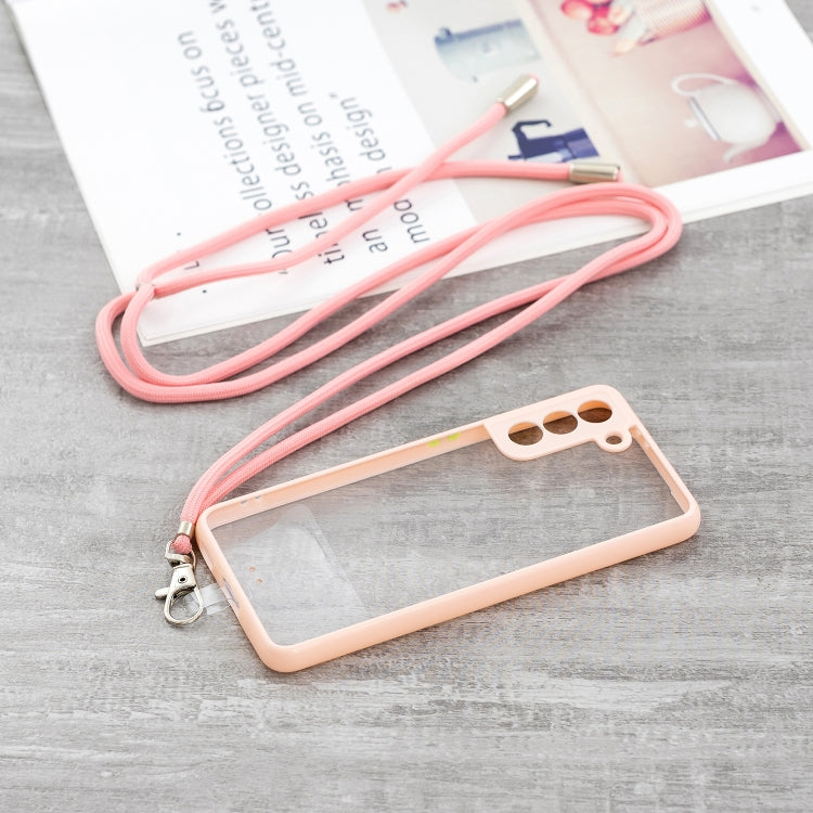 Transparent PC+TPU Phone Case with Contrast Color Button & Neck Lanyard For Samsung Galaxy S21 5G