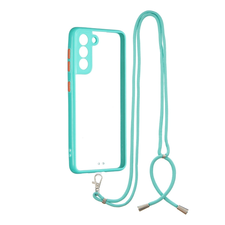 Transparent PC+TPU Phone Case with Contrast Color Button & Neck Lanyard For Samsung Galaxy S21 5G