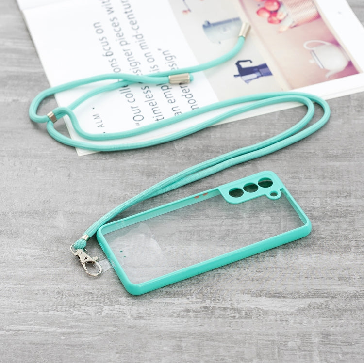 Transparent PC+TPU Phone Case with Contrast Color Button & Neck Lanyard For Samsung Galaxy S21 5G