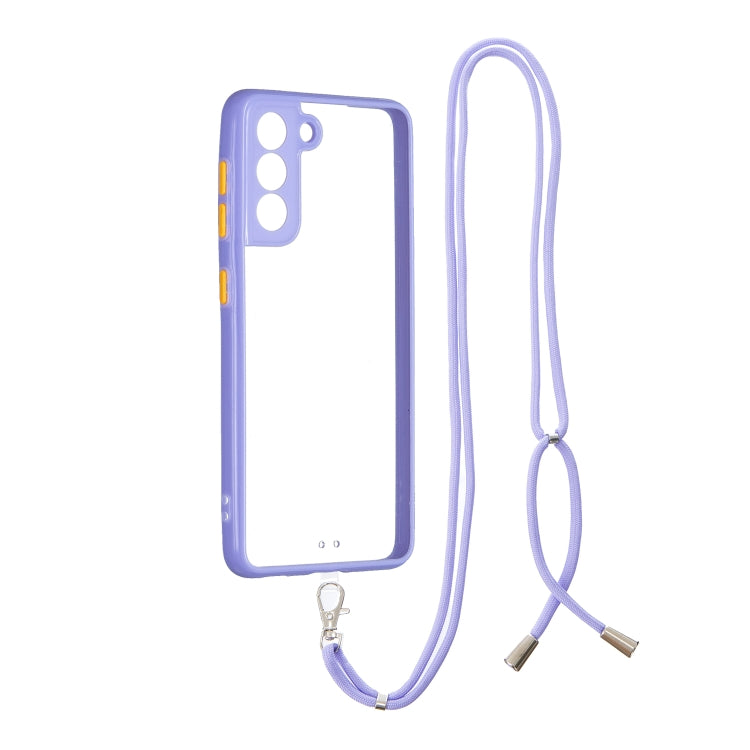 Transparent PC+TPU Phone Case with Contrast Color Button & Neck Lanyard For Samsung Galaxy S21 5G