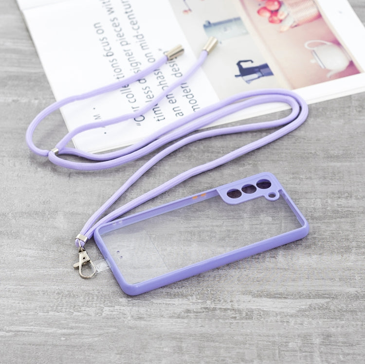 Transparent PC+TPU Phone Case with Contrast Color Button & Neck Lanyard For Samsung Galaxy S21 5G