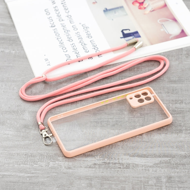 Transparent PC+TPU Phone Case with Contrast Color Button & Neck Lanyard For Samsung Galaxy A42 5G