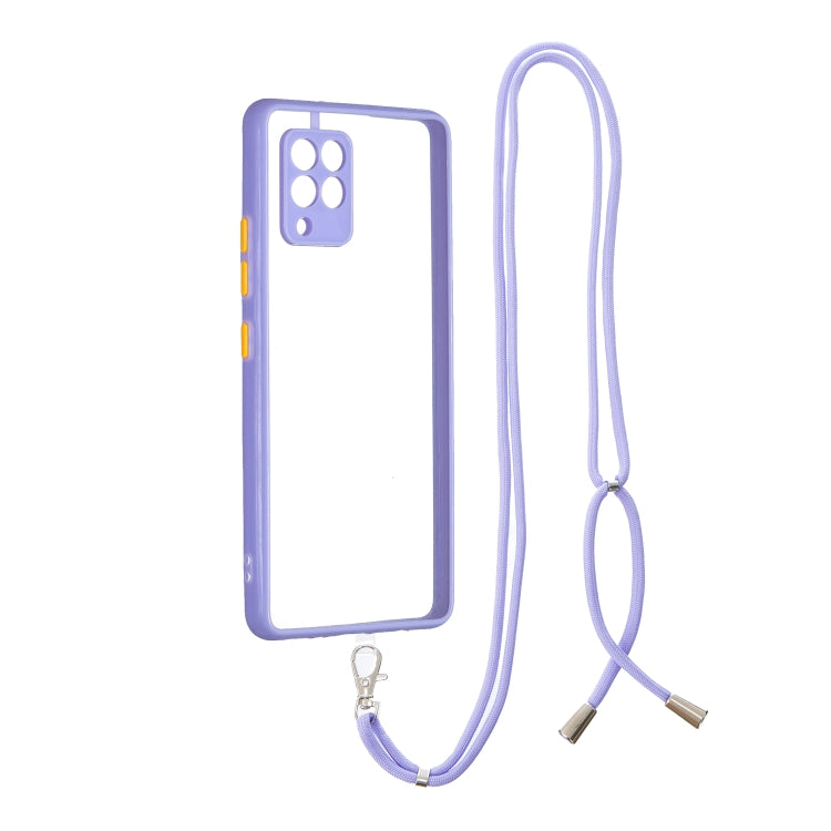 Transparent PC+TPU Phone Case with Contrast Color Button & Neck Lanyard For Samsung Galaxy A42 5G