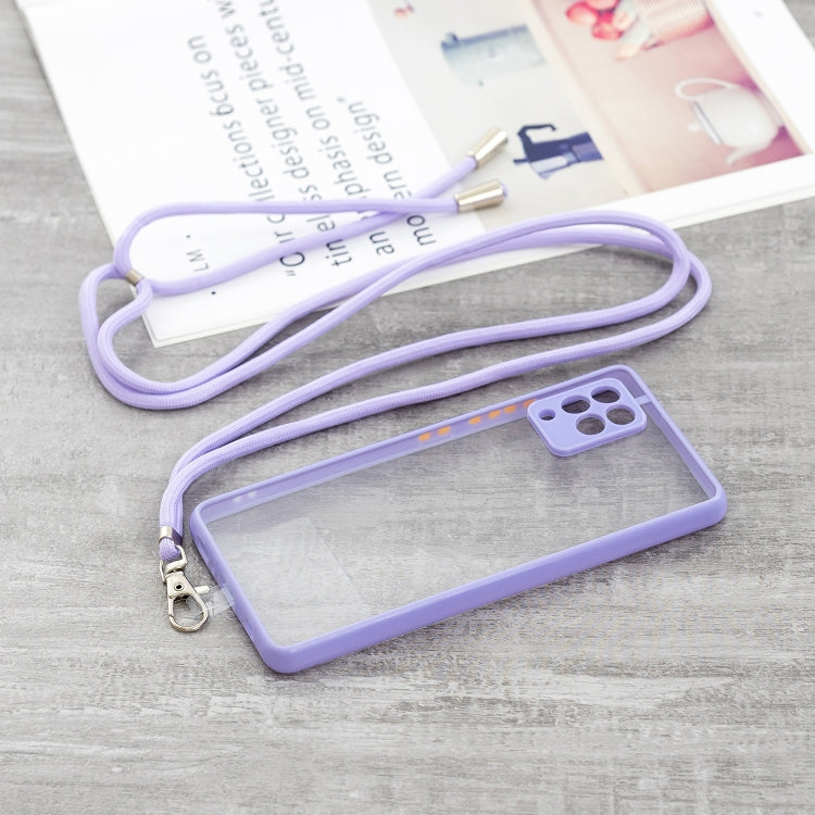 Transparent PC+TPU Phone Case with Contrast Color Button & Neck Lanyard For Samsung Galaxy A42 5G