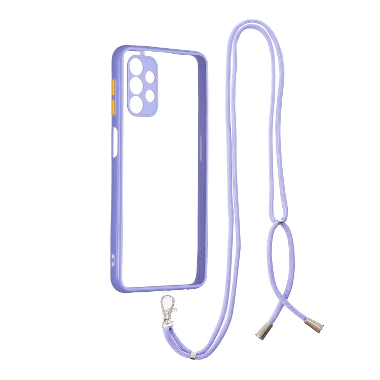 Transparent PC+TPU Phone Case with Contrast Color Button & Neck Lanyard For Samsung Galaxy A32 5G