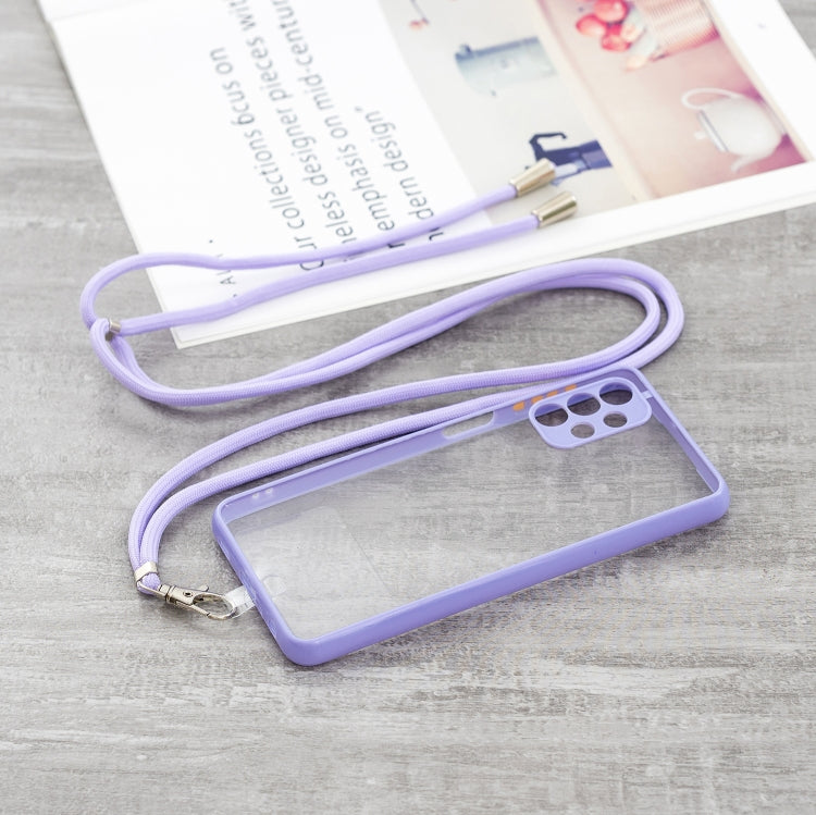 Transparent PC+TPU Phone Case with Contrast Color Button & Neck Lanyard For Samsung Galaxy A32 5G