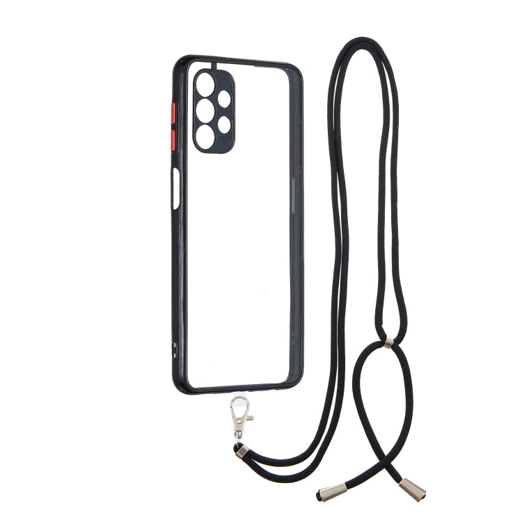 Transparent PC+TPU Phone Case with Contrast Color Button & Neck Lanyard For Samsung Galaxy A32 5G